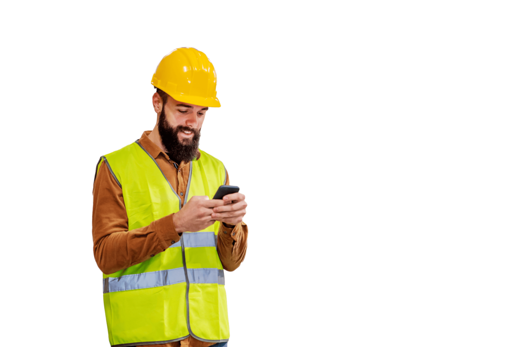 Bauarbeiter mit Handy
