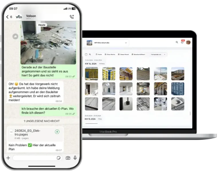 Valoon Baustellenkommunikation über WhatsApp