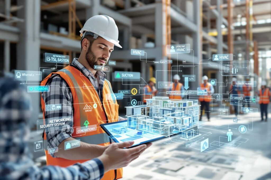 Baustelle mit Connected Construction Konzept