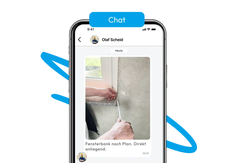 Baustellen-Chat mit Foto: Handwerker dokumentiert die Montage einer Fensterbank direkt im Chat