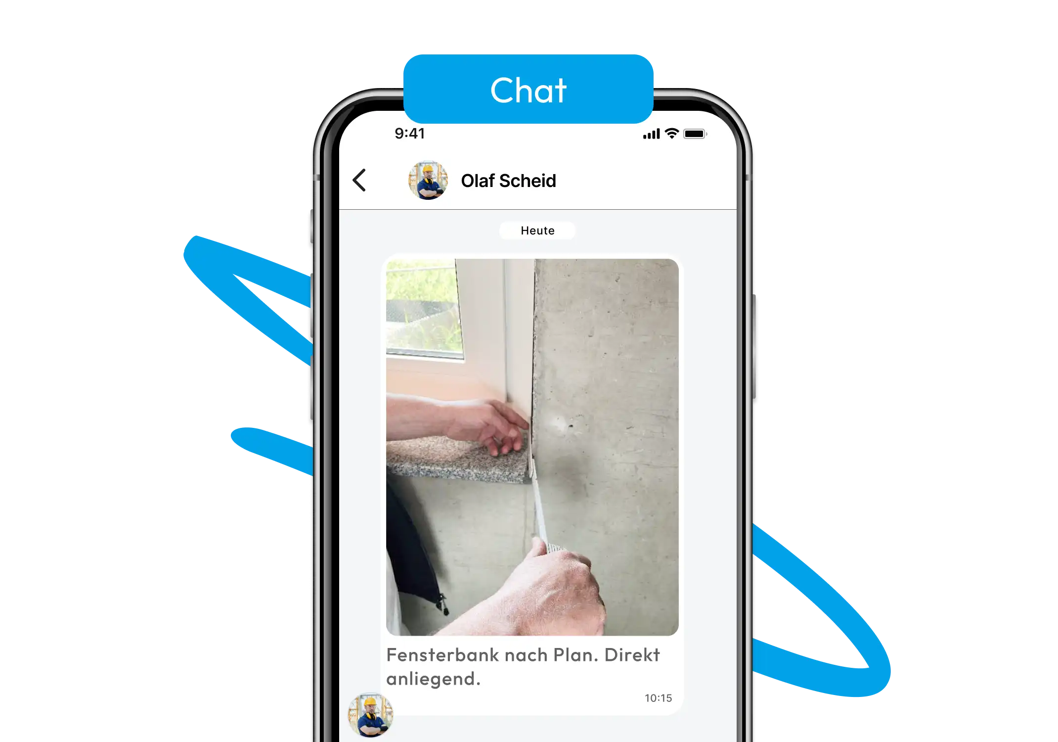 Baustellen-Chat mit Foto: Handwerker dokumentiert die Montage einer Fensterbank direkt im Chat