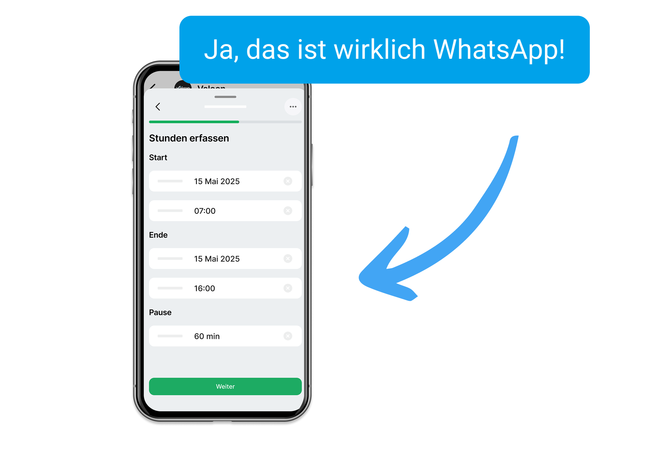 Einfach per WhatsApp ausfüllen – Berichte direkt in WhatsApp erfassen, auch für Nachunternehmer ohne zusätzliche App.