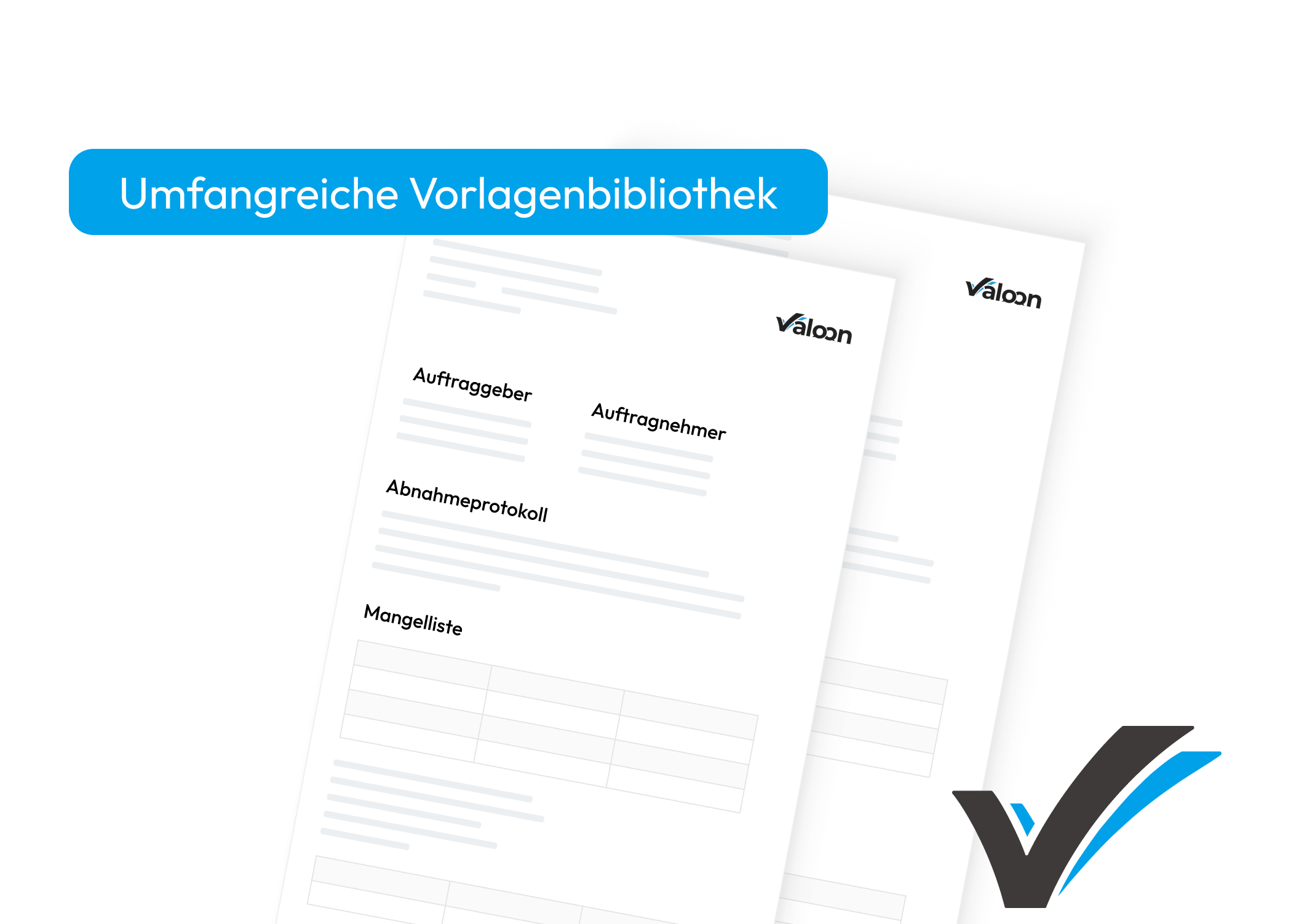 Umfangreiche Vorlagenbibliothek mit geprüften Berichtsvorlagen – sofort einsatzbereit für Abnahmeprotokolle, Mängellisten und Baustellenberichte.
