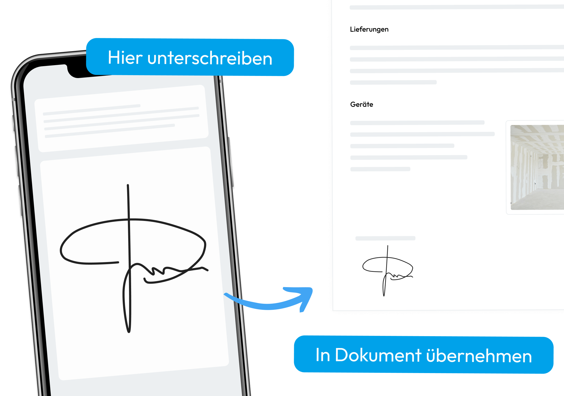 Unterschrift erledigt – vor Ort oder später per Klick: rechtssichere digitale Unterschrift direkt auf dem Smartphone oder im Dokument.