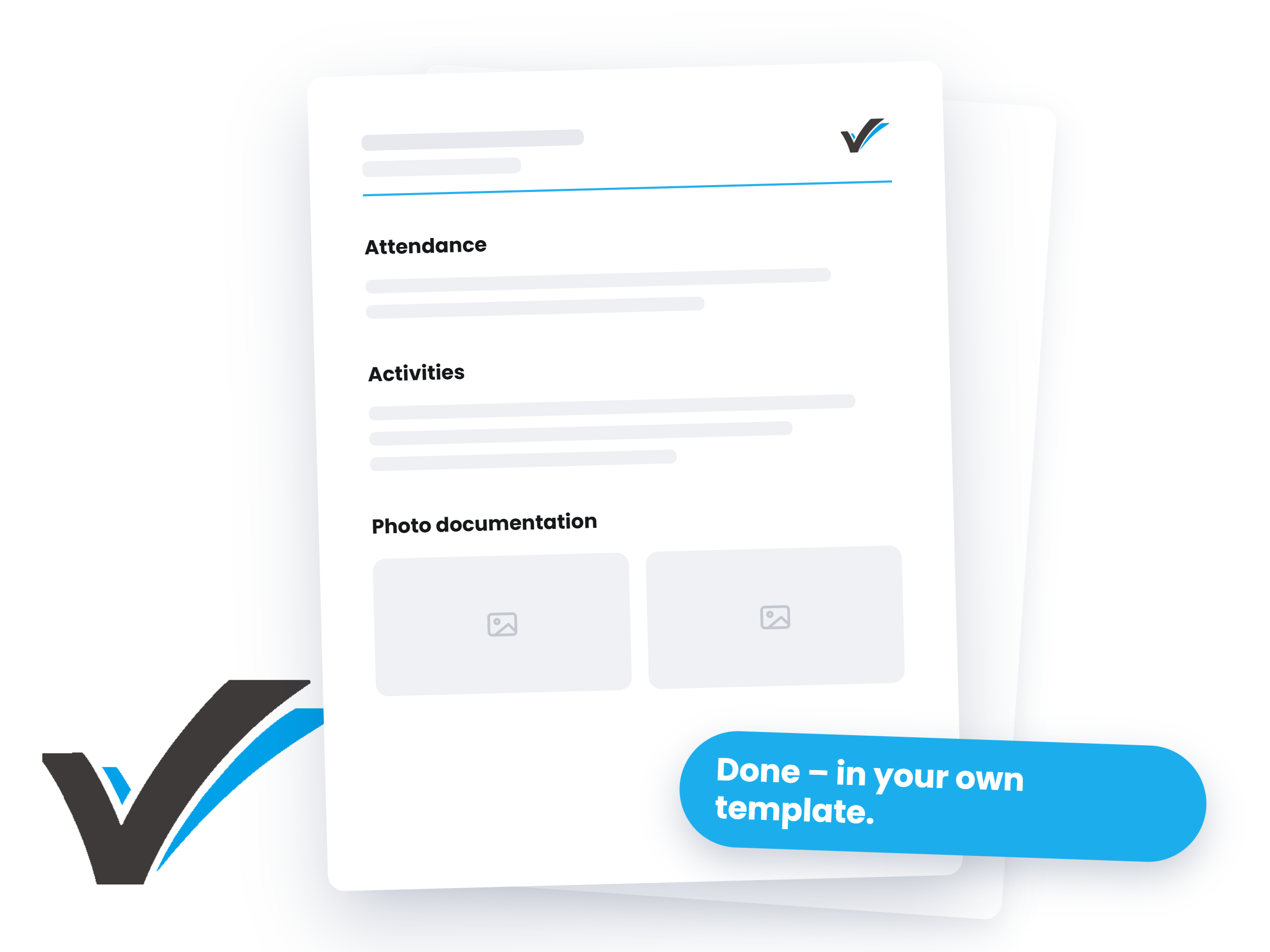 Finished construction daily report in the company’s own template with attendance, activities and photo documentation – created by Valoon’s voice AI