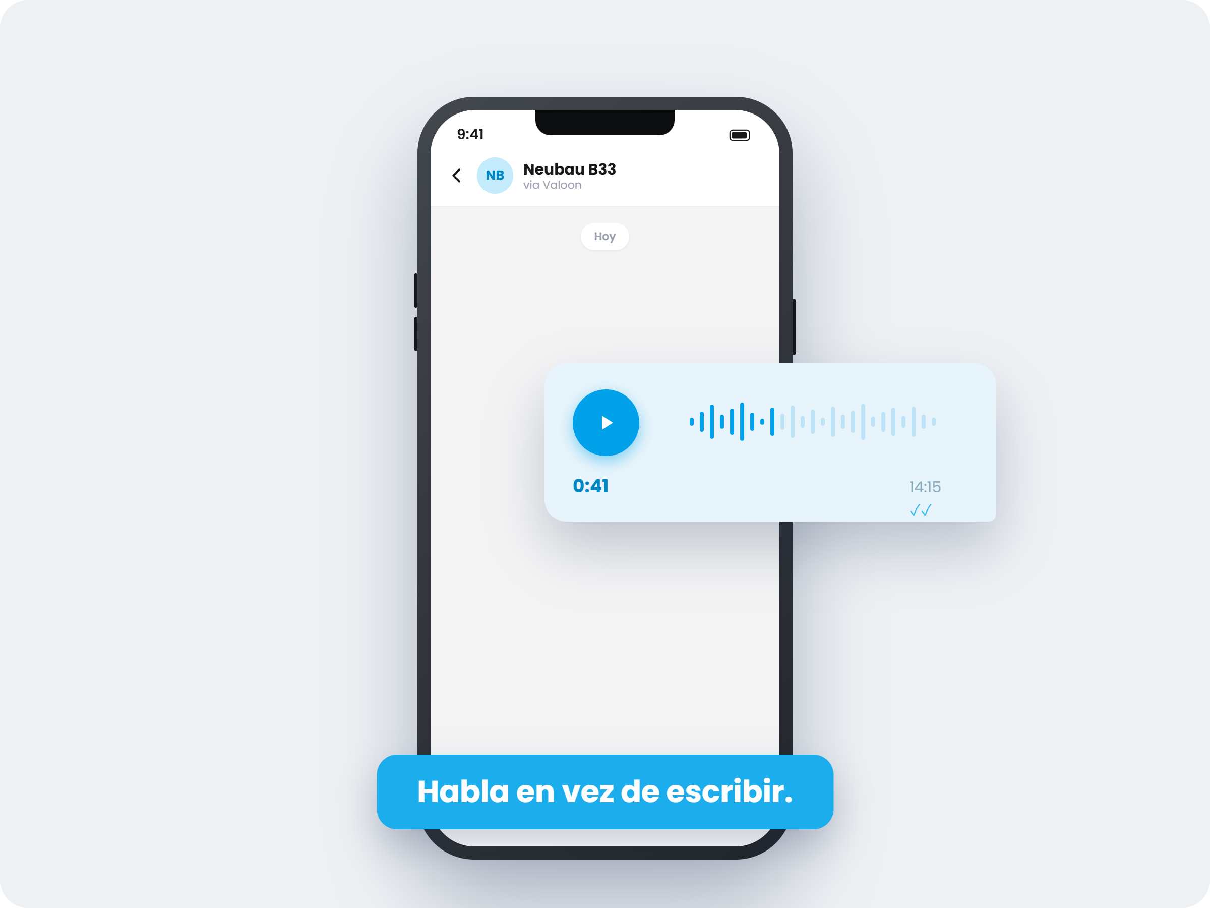 Mensaje de voz de WhatsApp enviado desde la obra: el trabajador dicta el informe diario en lugar de escribirlo y Valoon lo convierte en un informe terminado